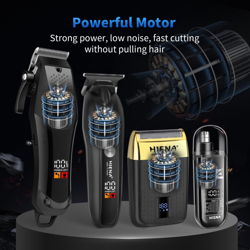 Električni frizer za kosu, punjivi, četkasti motor, nehrđajući čelik oštrice, ugrađena baterija 1200–2000 mAh, radno vrijeme 1–3 h, odvojiva i periva glava