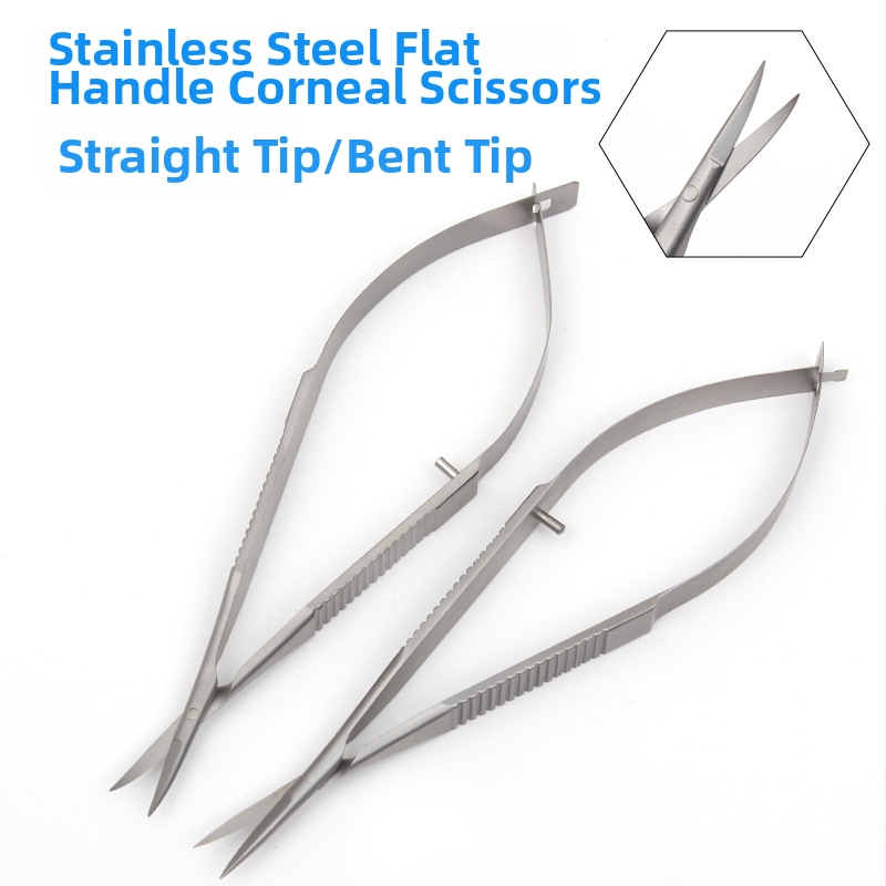 Mikroskopické očné nožnice s plochou rúčkou pre operácie rohovky, odstránenie stehov a rezanie kútika oka