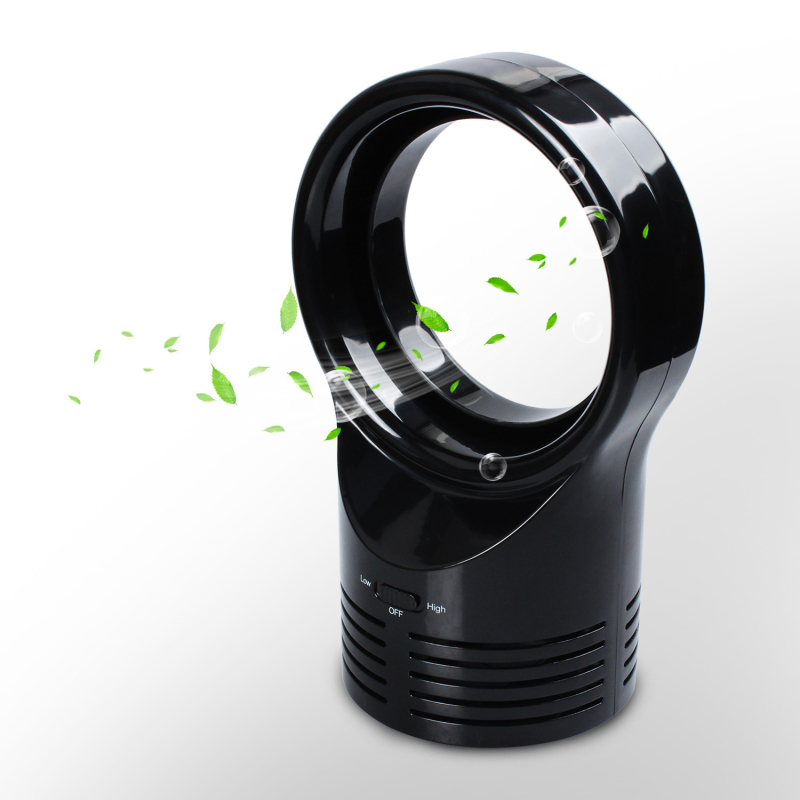Stolni bezlopatni ventilator — USB napajanje, 2 brzine, buka < 36 dB, mijeljiva baterija, domet do 10 m²
