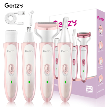4-u-1 električni grooming set za žene: podrezivanje nosnih dlačica, obrva, bočnih dlačica i brijanje; punjiva ugrađena baterija 300–500 mAh; ABS materijal