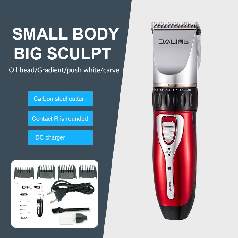 Daling JC-0817 újratölthető elektromos hajvágó – rozsdamentes acél vágófej, levehető tisztítófej, alkalmas felnőtteknek és gyerekeknek.