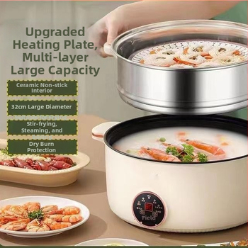 Elektrický parný hrniec z nehrdzavejúcej ocele, 3‑vrstvový, 1350W, 220V/50Hz, kapacita pod 6 l, vnútorný nepriľnavý zásobník, všetko v jednom na parenie a dusenie