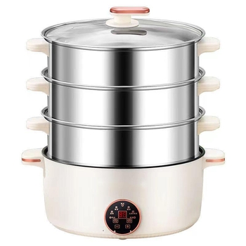 Aburitor electric din oțel inoxidabil, 3 straturi, 1350W, 220V/50Hz, capacitate sub 6 L, vas interior antiaderent, toate într-un singur aparat pentru aburire și fierbere