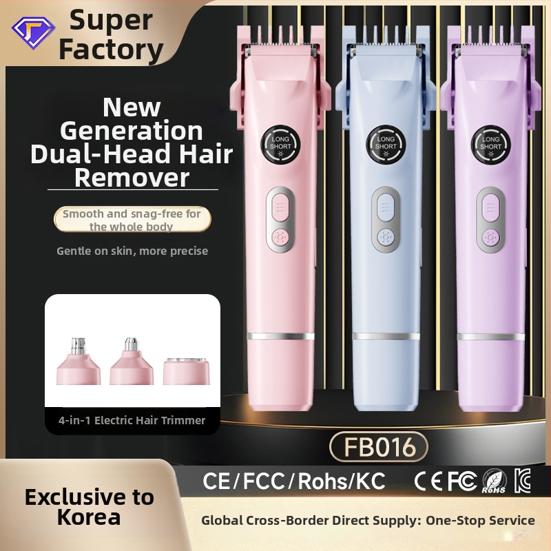 USB napájaný viacúčelový epilátor a holiaci stroj pre ženy a mužov; zastrihávanie obočia a chĺpkov nosa; štyri vymeniteľné hlavy