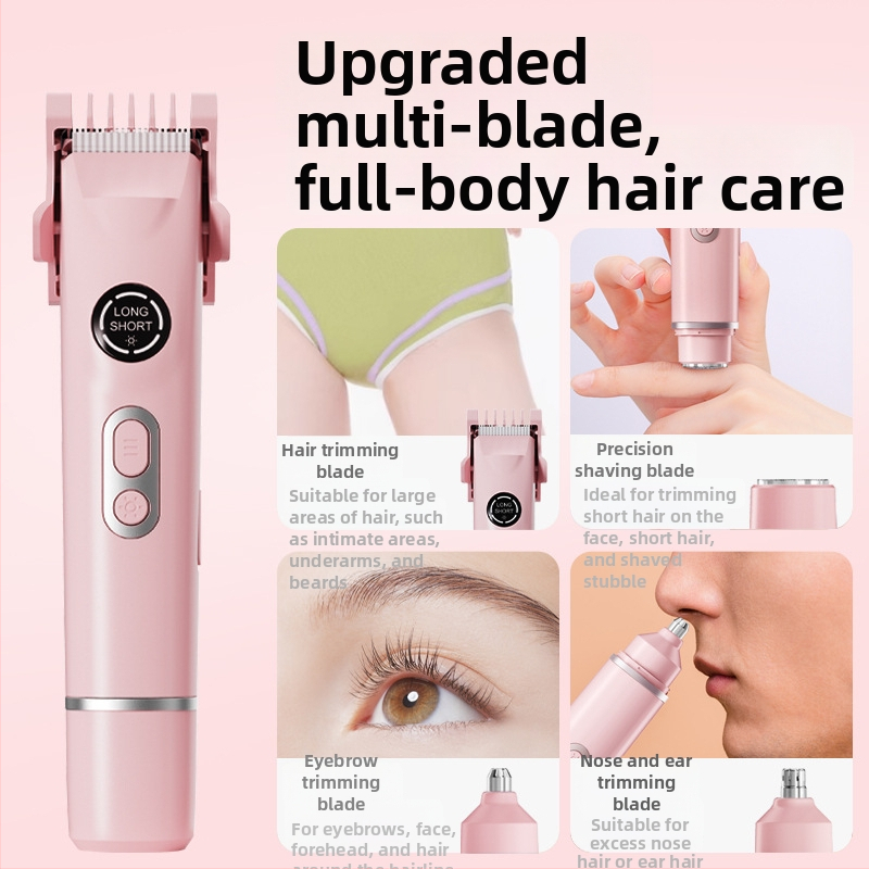 USB napájaný viacúčelový epilátor a holiaci stroj pre ženy a mužov; zastrihávanie obočia a chĺpkov nosa; štyri vymeniteľné hlavy