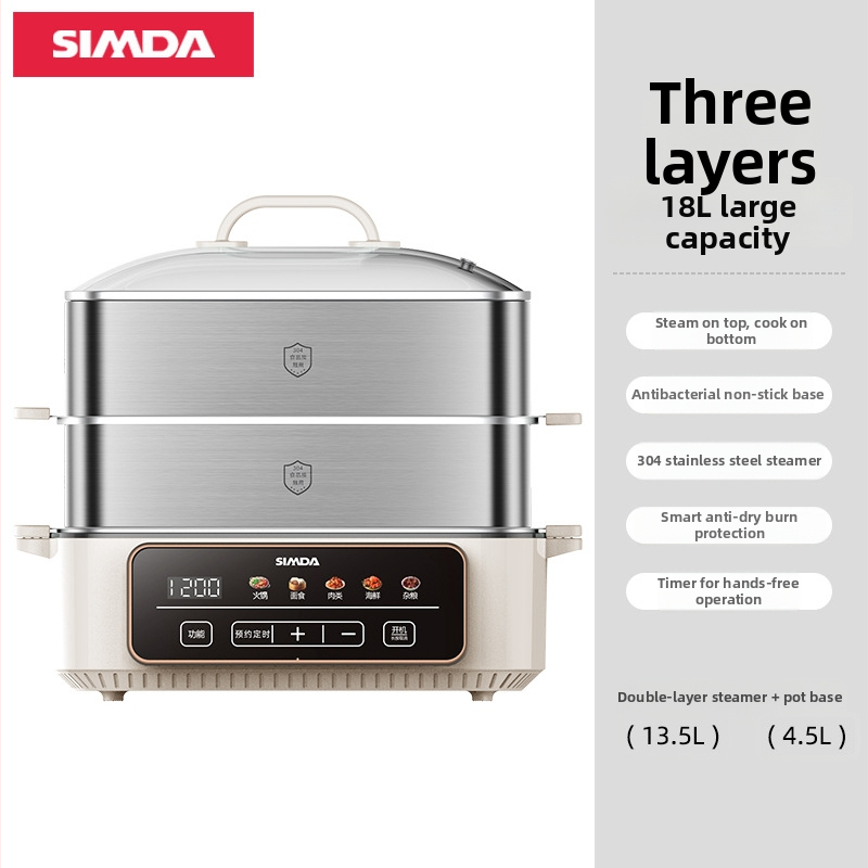 Dg-10a Nerezová oceľová parovacia jednotka – kapacita >10 L, viac ako 3 vrstvy, 1200W, 220V, funkcie: parenie, varenie, vyprážanie, hot pot