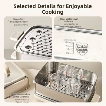 Bear gătitor cu aburi electric, din oțel inoxidabil, două niveluri, 16,5 L, 2000 W, control cu microcomputer, 220 V.