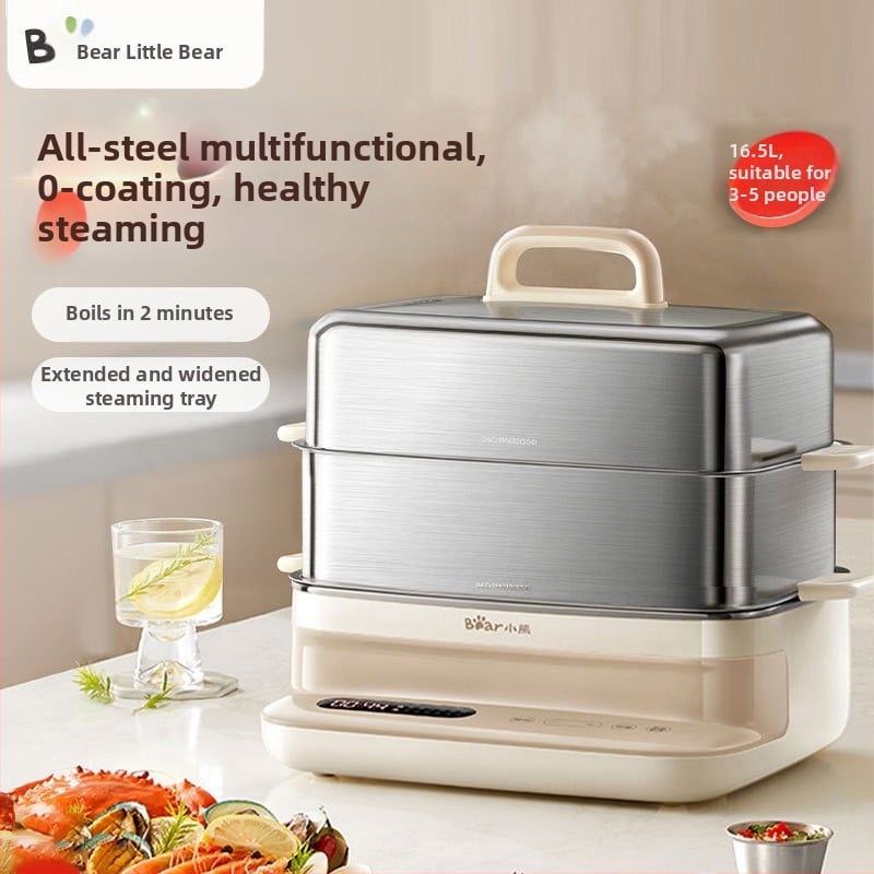 Bear gătitor cu aburi electric, din oțel inoxidabil, două niveluri, 16,5 L, 2000 W, control cu microcomputer, 220 V.