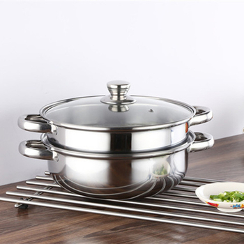 Paror cu aburi din oțel inoxidabil cu capac de sticlă, două niveluri, seria 400, compatibil cu plitele universale