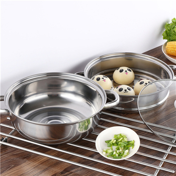 Paror cu aburi din oțel inoxidabil cu capac de sticlă, două niveluri, seria 400, compatibil cu plitele universale