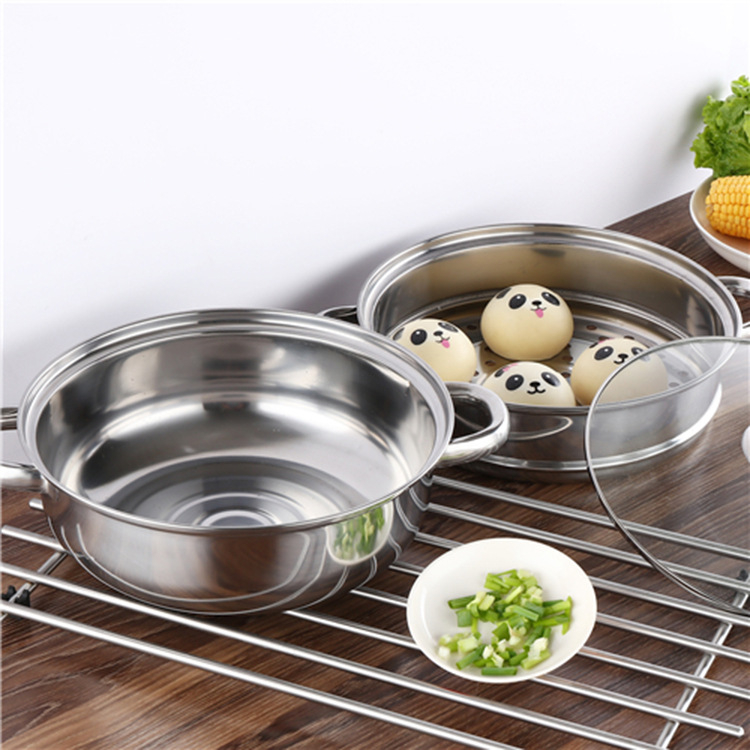 Paror cu aburi din oțel inoxidabil cu capac de sticlă, două niveluri, seria 400, compatibil cu plitele universale