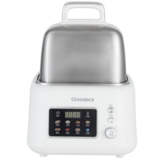Glasslock nehrđajući čelični električni parivač s jednim slojem; kapacitet <6 L, 800 W, 220 V, model GE-ST02GY; funkcije: parenje, kuhanje, izolacija, rezerviranje