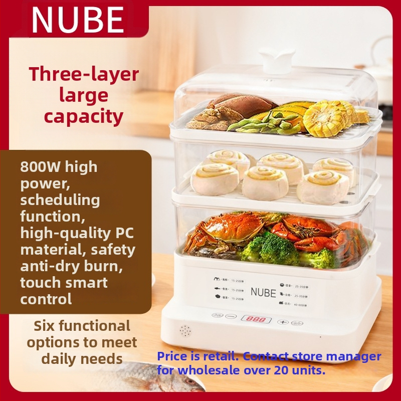 Elektrický parný hrniec s veľkou kapacitou, 3+ poschodia, 10 l a viac, tlačidkové ovládanie, vnútorný tank z PC, vhodné pre 2–3 osoby