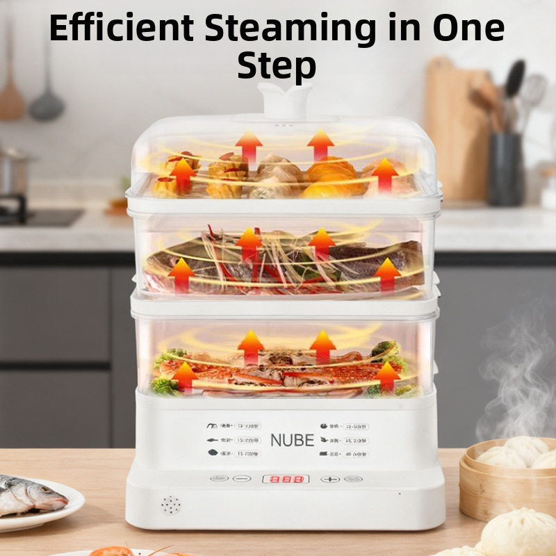 Elektrický parný hrniec s veľkou kapacitou, 3+ poschodia, 10 l a viac, tlačidkové ovládanie, vnútorný tank z PC, vhodné pre 2–3 osoby