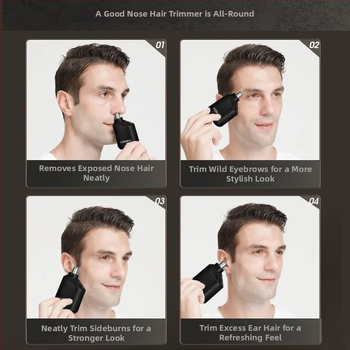 Elektrický zastrihávač nosových chĺpkov, vstavaná batéria 100–300 mAh, nabíjanie, výdrž viac ako 15 dní, vymeniteľná hlavica na čistenie
