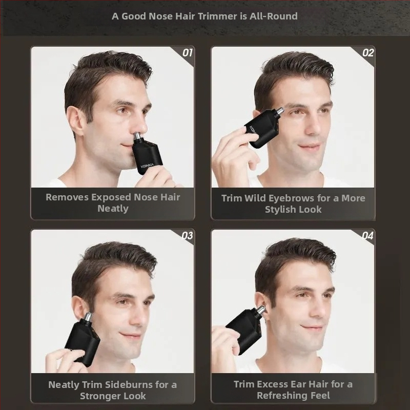 Elektrický zastrihávač nosových chĺpkov, vstavaná batéria 100–300 mAh, nabíjanie, výdrž viac ako 15 dní, vymeniteľná hlavica na čistenie