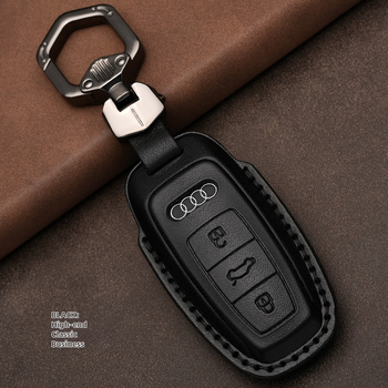 Kryt kľúča vozidla z top-grain hovädzej kože pre Audi, koža lisovaná za horúca, plný kryt, obchodný štýl, možnosť prispôsobenia