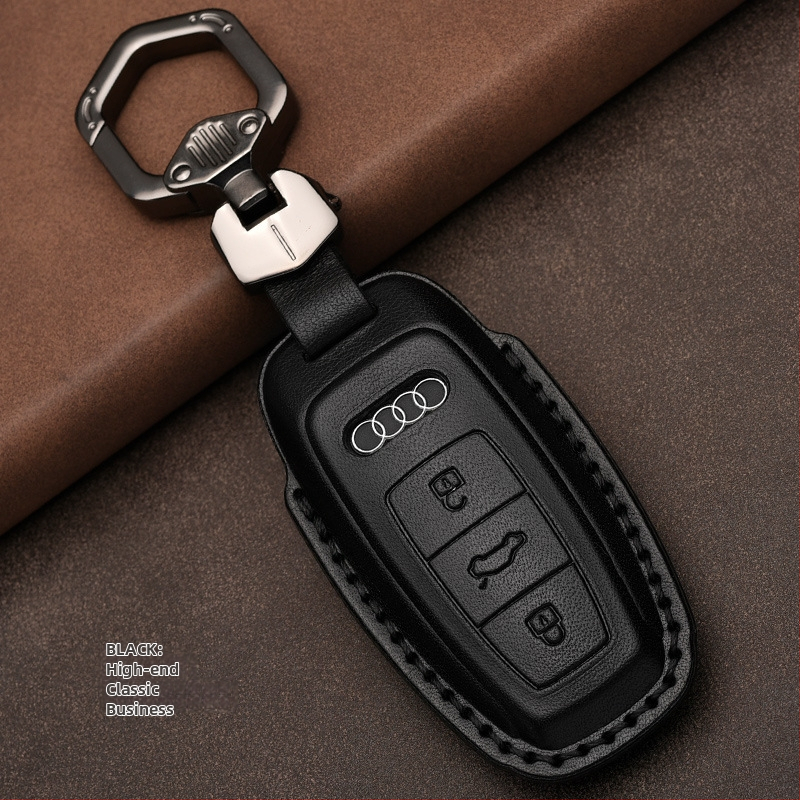 Kryt kľúča vozidla z top-grain hovädzej kože pre Audi, koža lisovaná za horúca, plný kryt, obchodný štýl, možnosť prispôsobenia