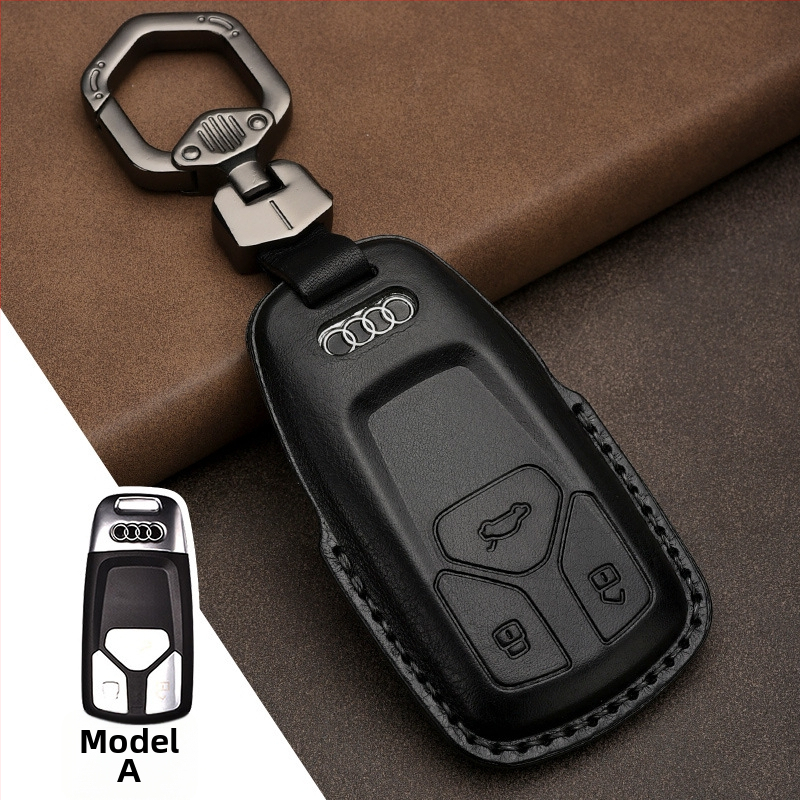 Kryt kľúča vozidla z top-grain hovädzej kože pre Audi, koža lisovaná za horúca, plný kryt, obchodný štýl, možnosť prispôsobenia