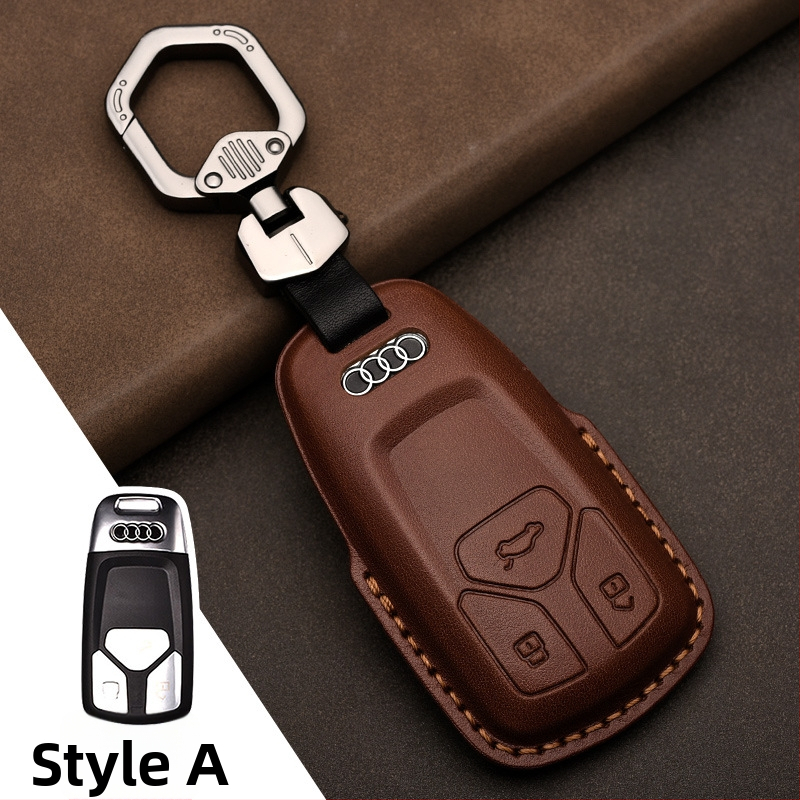 Kryt kľúča vozidla z top-grain hovädzej kože pre Audi, koža lisovaná za horúca, plný kryt, obchodný štýl, možnosť prispôsobenia