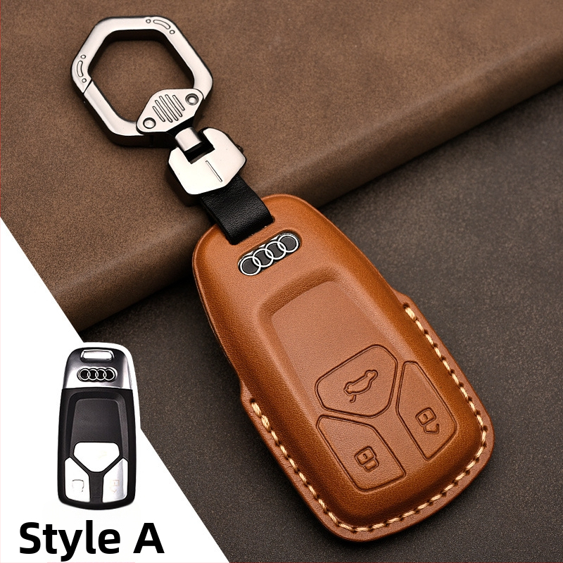 Kryt kľúča vozidla z top-grain hovädzej kože pre Audi, koža lisovaná za horúca, plný kryt, obchodný štýl, možnosť prispôsobenia