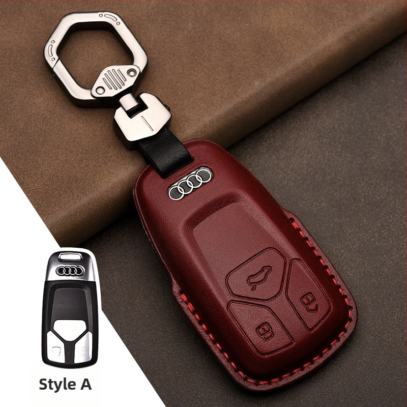 Kryt kľúča vozidla z top-grain hovädzej kože pre Audi, koža lisovaná za horúca, plný kryt, obchodný štýl, možnosť prispôsobenia