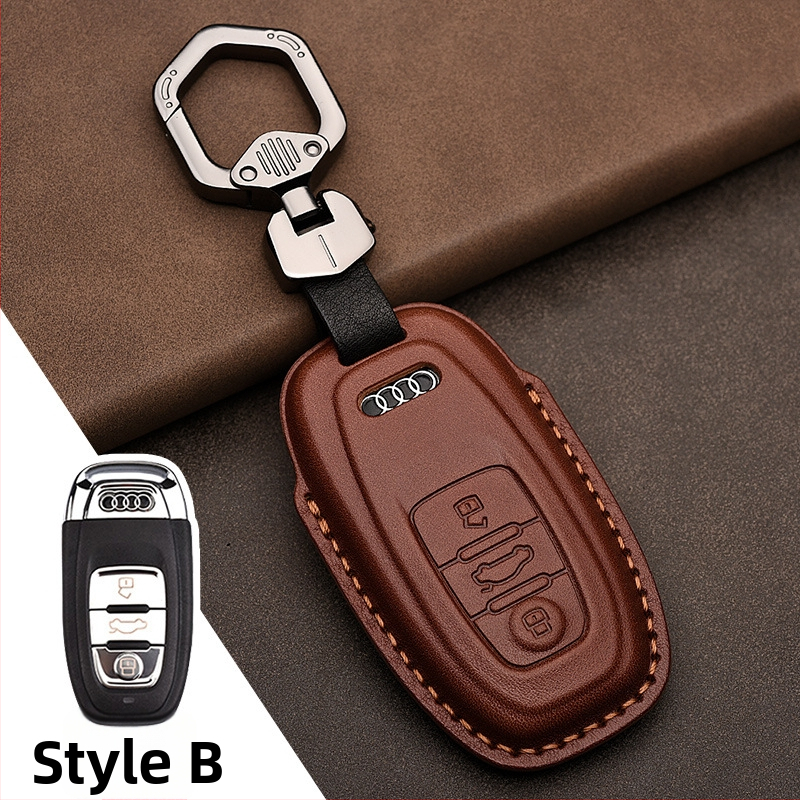 Kryt kľúča vozidla z top-grain hovädzej kože pre Audi, koža lisovaná za horúca, plný kryt, obchodný štýl, možnosť prispôsobenia
