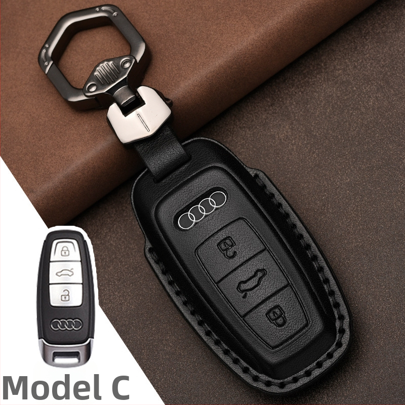 Kryt kľúča vozidla z top-grain hovädzej kože pre Audi, koža lisovaná za horúca, plný kryt, obchodný štýl, možnosť prispôsobenia