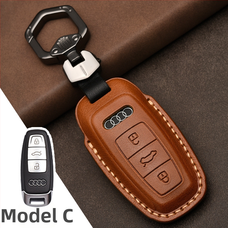 Kryt kľúča vozidla z top-grain hovädzej kože pre Audi, koža lisovaná za horúca, plný kryt, obchodný štýl, možnosť prispôsobenia