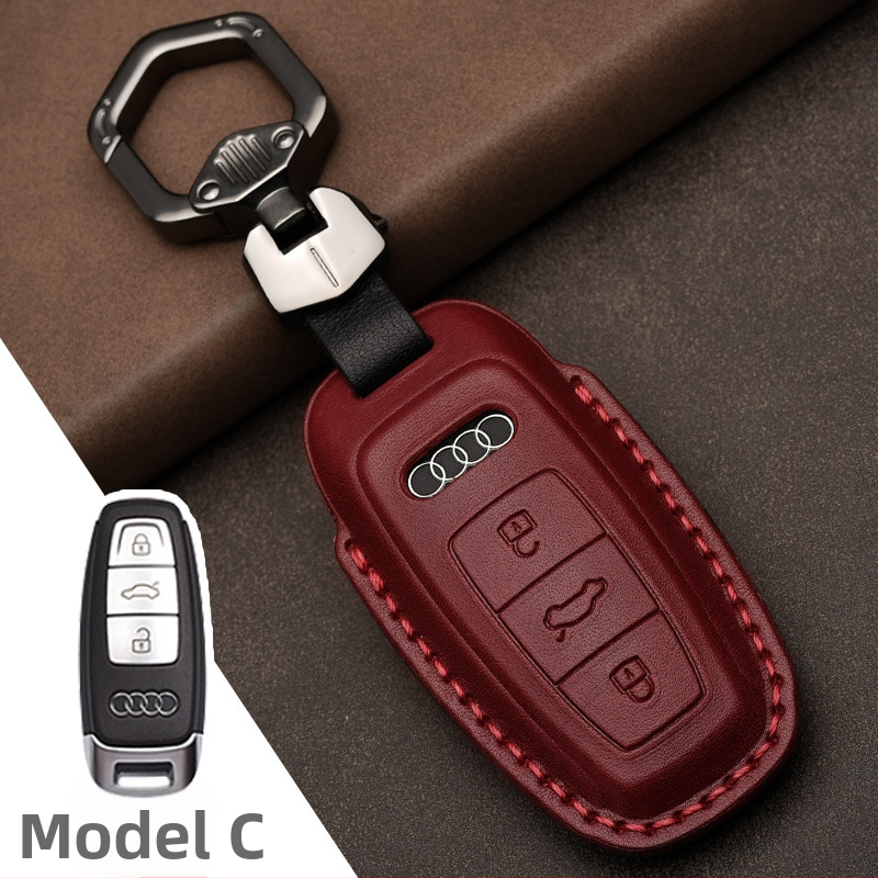 Kryt kľúča vozidla z top-grain hovädzej kože pre Audi, koža lisovaná za horúca, plný kryt, obchodný štýl, možnosť prispôsobenia