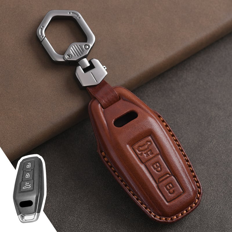 Husă cheie auto din piele de vită top-grain pentru Audi, piele prelucrată prin presare la cald, acoperire completă, stil business, personalizare disponibilă