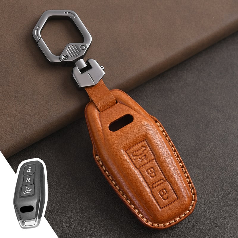 Husă cheie auto din piele de vită top-grain pentru Audi, piele prelucrată prin presare la cald, acoperire completă, stil business, personalizare disponibilă