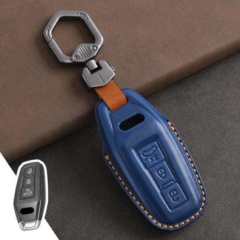 Husă cheie auto din piele de vită top-grain pentru Audi, piele prelucrată prin presare la cald, acoperire completă, stil business, personalizare disponibilă