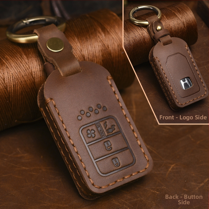 Yinuo puzdro na kľúč Honda z kože Crazy Horse, retro štýl, kompatibilné s Civic, CR-V, Hybrid, Odyssey, XRV