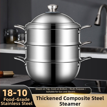 Aburitor, 3 straturi din oțel inox 18-10, bază compozită, capac din oțel inoxidabil, compatibil cu toate plitele