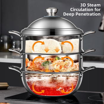 Aburitor, 3 straturi din oțel inox 18-10, bază compozită, capac din oțel inoxidabil, compatibil cu toate plitele