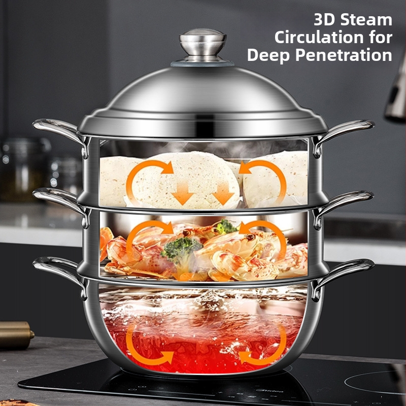 Aburitor, 3 straturi din oțel inox 18-10, bază compozită, capac din oțel inoxidabil, compatibil cu toate plitele