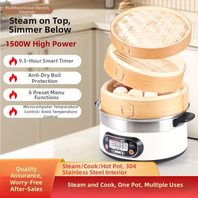 Elektrický parný hrniec s vnútorným nerezovým zásobníkom, 1500 W, jednovrstvový, pre 4–5 osôb, zahrievanie 6–10 min