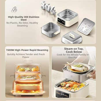 Aburitor electric cu vas interior din oțel inoxidabil 304, peste 3 niveluri, capacitate 10 L, control prin microcomputer, 1500 W, 220 V, 50 Hz