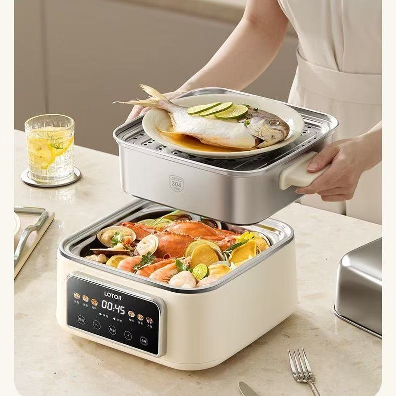 Aburitor electric cu vas interior din oțel inoxidabil 304, peste 3 niveluri, capacitate 10 L, control prin microcomputer, 1500 W, 220 V, 50 Hz