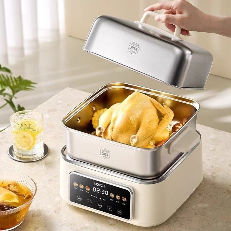 Aburitor electric cu vas interior din oțel inoxidabil 304, peste 3 niveluri, capacitate 10 L, control prin microcomputer, 1500 W, 220 V, 50 Hz