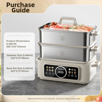 Trojposchodový elektrický parný hrniec zo 304 nerezovej ocele, kapacita nad 10 litrov, mechanické ovládanie, parenie, varenie a dusenie