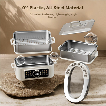 Trojposchodový elektrický parný hrniec zo 304 nerezovej ocele, kapacita nad 10 litrov, mechanické ovládanie, parenie, varenie a dusenie