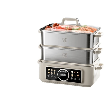 Cuptor cu aburi electric, trei etaje, oțel inoxidabil 304, capacitate peste 10 L, control mecanic, gătire la aburi, fierbere și înăbuire