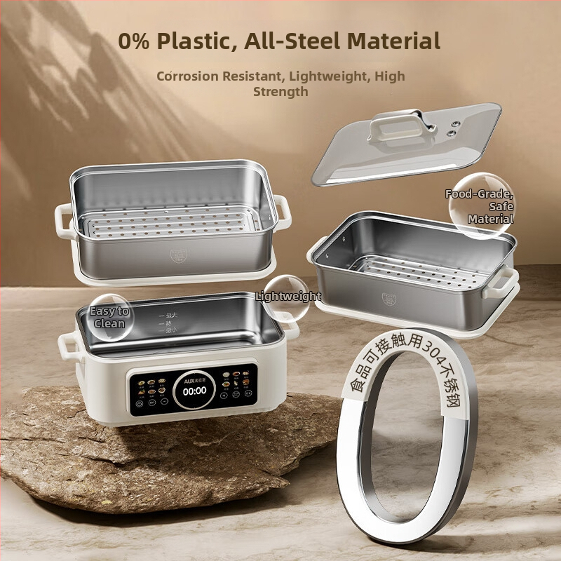 Trojposchodový elektrický parný hrniec zo 304 nerezovej ocele, kapacita nad 10 litrov, mechanické ovládanie, parenie, varenie a dusenie