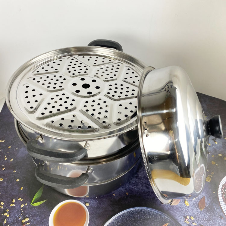 Trei niveluri de gătit la abur din oțel inox, capac din oțel, 410 oțel inoxidabil, compatibil cu inducția