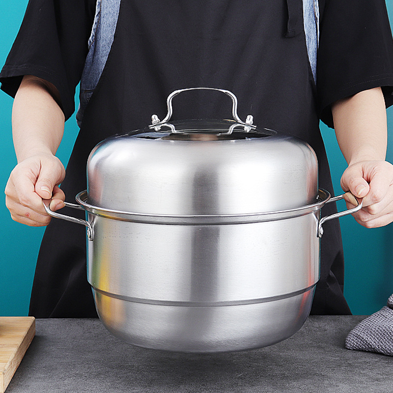 Trei niveluri de gătit la abur din oțel inox, capac din oțel, 410 oțel inoxidabil, compatibil cu inducția
