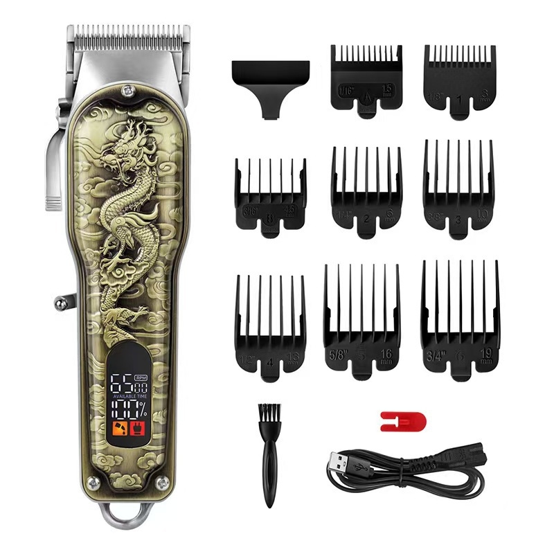 Mașină de tuns electrica, reîncărcabilă, cu cap de tăiere detașabil și lavabil; lame din oțel inoxidabil; motor cu perii; baterie încorporată 1200–2000 mAh