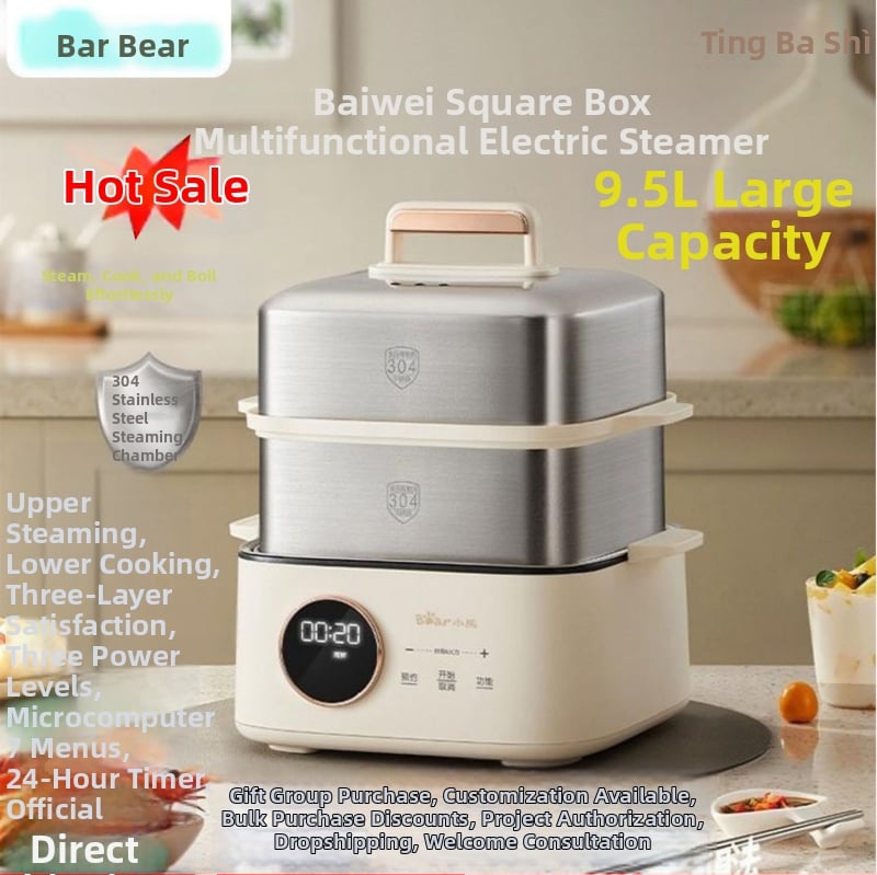 Bear cuptor cu aburi electric cu două niveluri, capacitate 9,5 L, control microcomputer, vas interior din oțel inox 304, putere 1000W