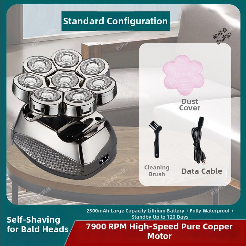Elektrické holiace zariadenie na plešatú hlavu, výdrž batérie 60+ minút, dvojité napájanie (nabíjanie/zo zásuvky), motor s kefkami, batéria 6000 mAh+ vymeniteľná
